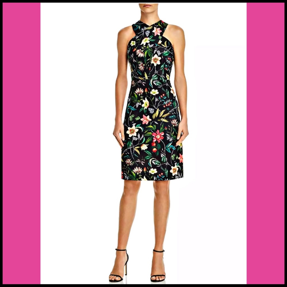 SAM EDELMAN BLACK TROPICAL PRINTED SHEATH DRESS - Picture 7 of 8